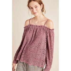 Anthropologie Eri + Ali Romana Off The Shoulder Top Lace Dusty Rose XS NWT